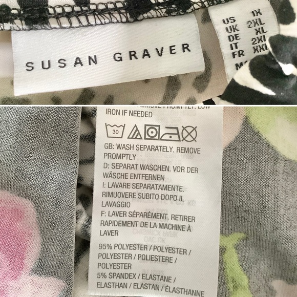 SUSAN GRAVER Liquid Knit Mock Neck Top Long Sleeve Mixed Print Stretchy Black 1X - Picture 6 of 10